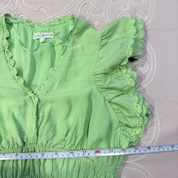 Free the Roses Green Midi Dress Size XS Ruffle Tiered Smocked Waist Feminine - Picture 11 of 11